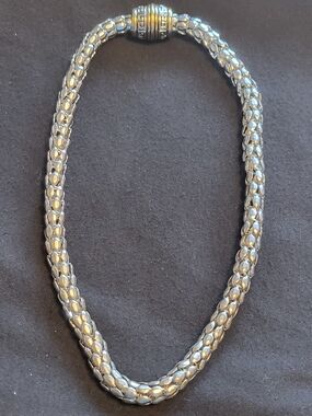 SilverTone Braided Woven Chain Necklace w Magnetic Snap Closure 16"